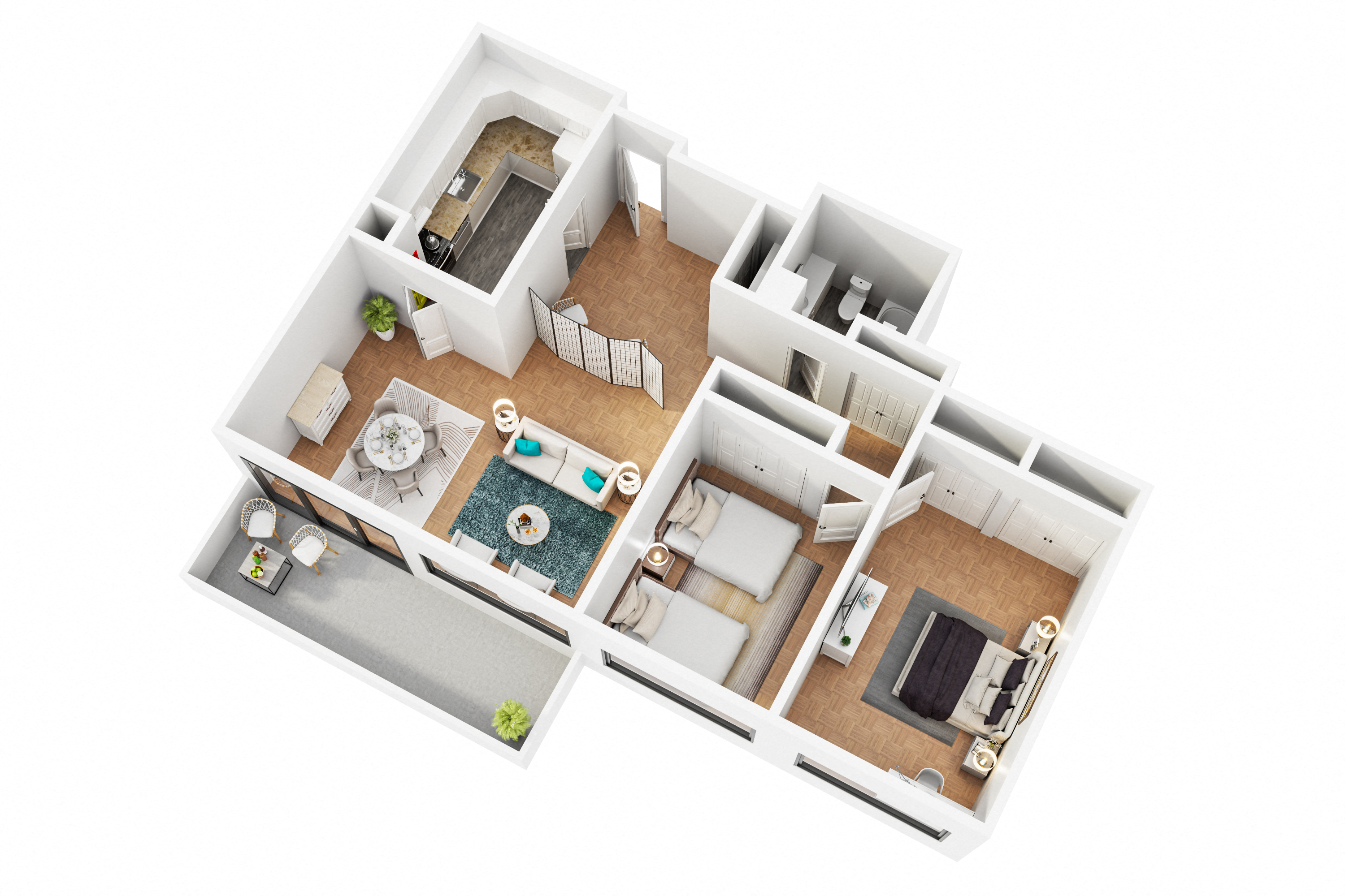 Floor plan for 2 beds, 1 bath